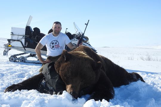 Hunting to brown bear in Russia